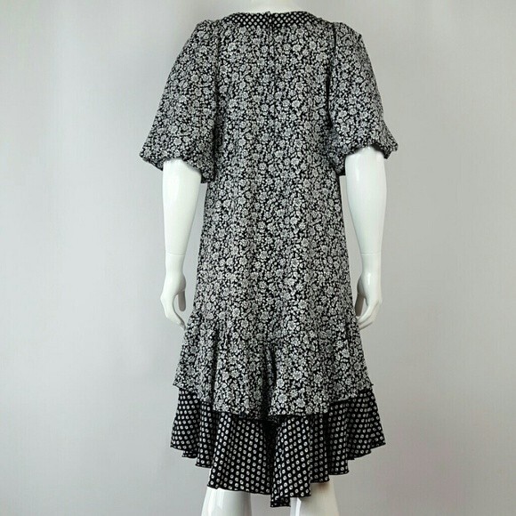 Vintage 80s Naturally Petite Hawaiian Black Floral Midi Dress - Picture 3 of 8